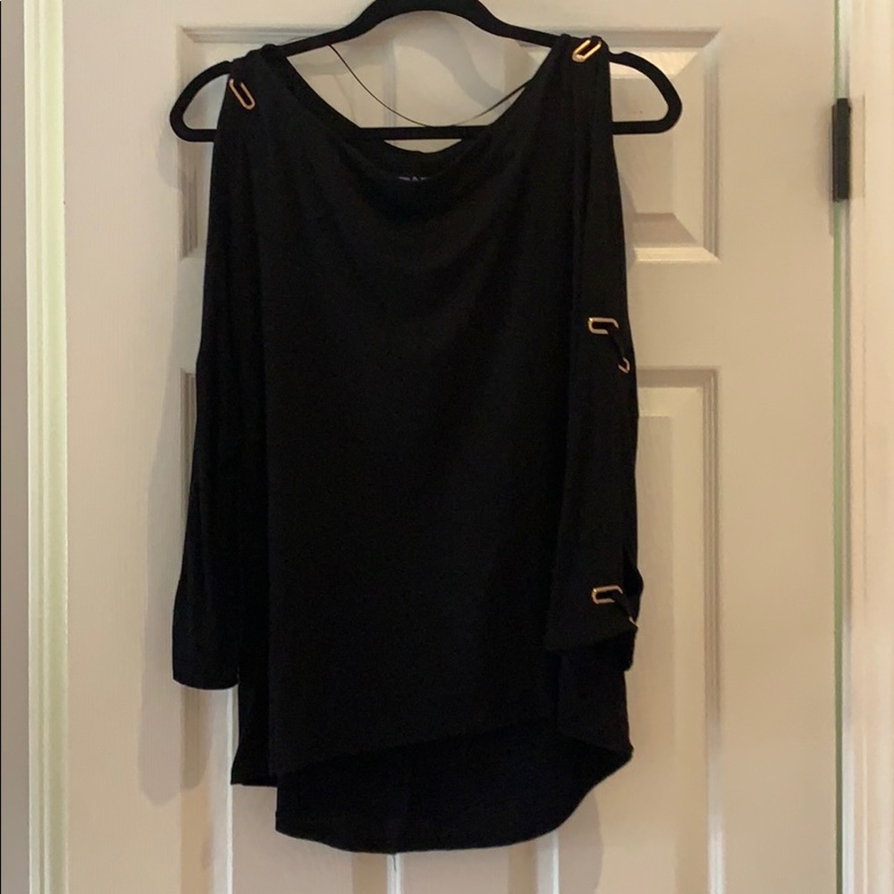 Black dressy shirt- decor on sleeve